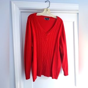 Karen Scott Woman, size 1X, 100% cotton red 3 button sweater